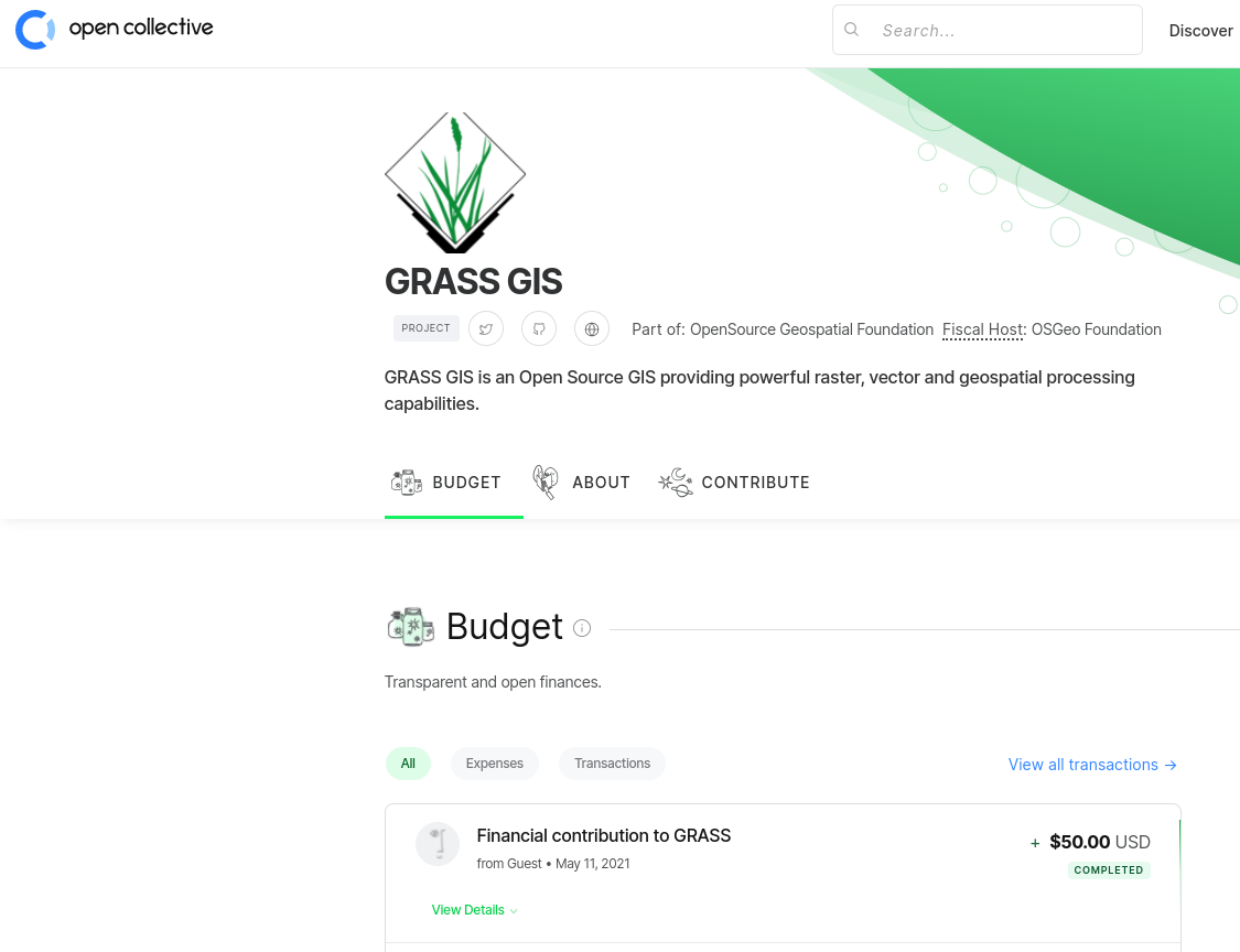 GRASS GIS and openCollective donations